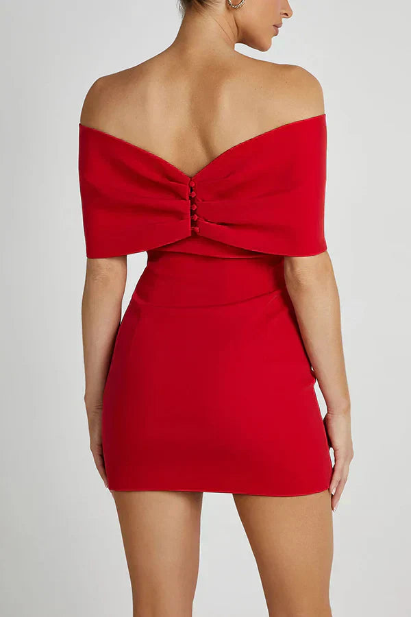 Damen Minikleid Schulterfrei Schleifendetail
