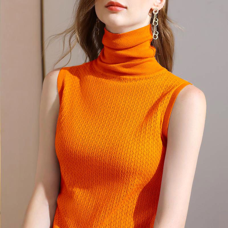 Eveloria Damen Ärmelloser Pullover Hochgeschlossen