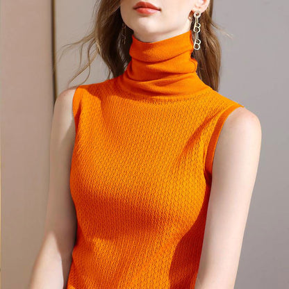 Eveloria Damen Ärmelloser Pullover Hochgeschlossen
