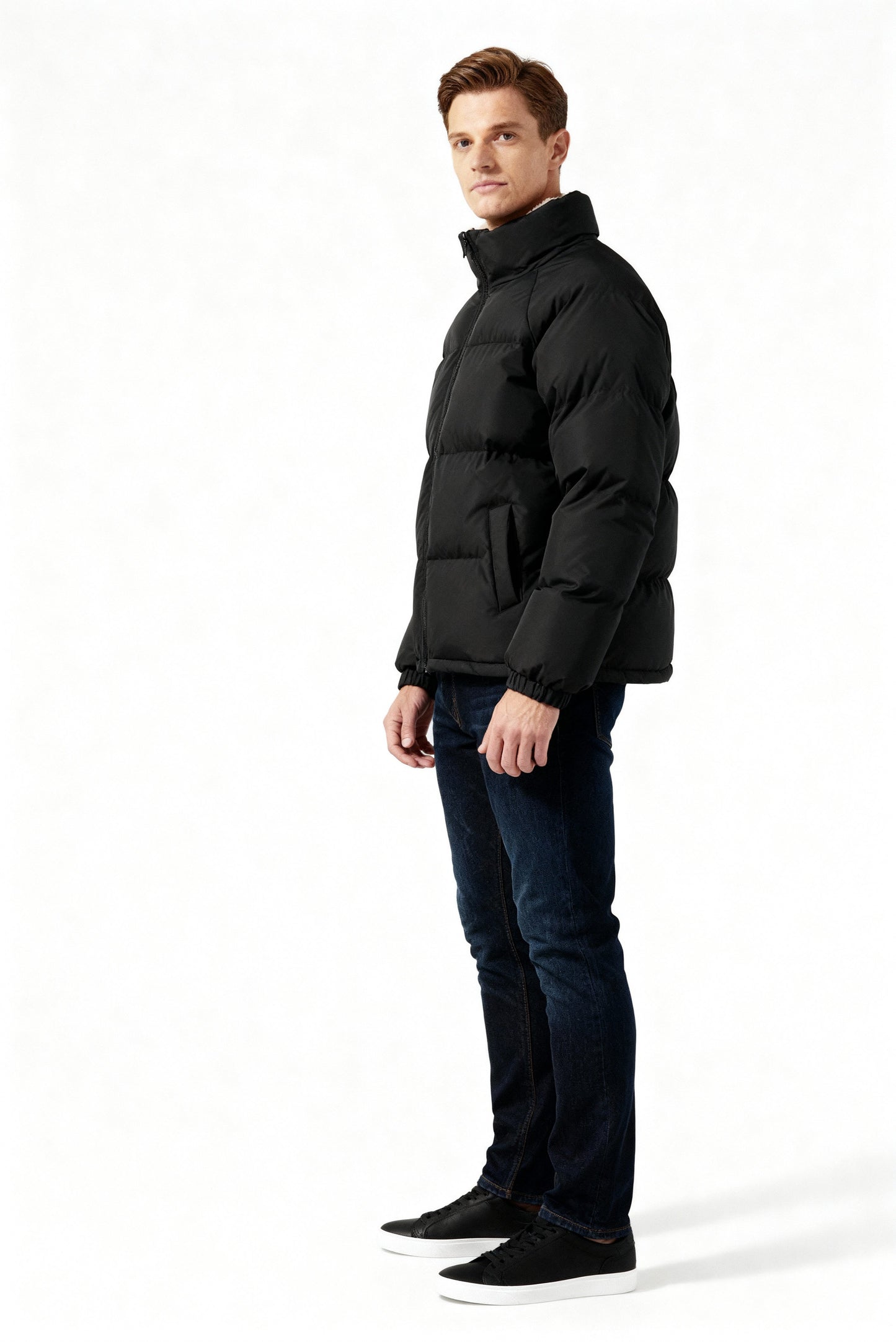 Herren Fleece-Pufferjacke Mit Kapuze Warm