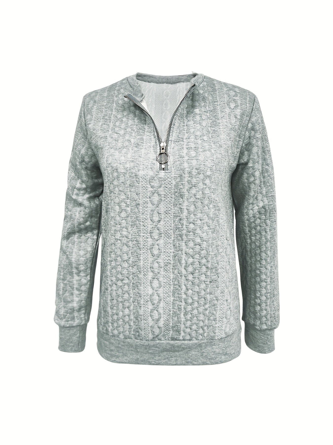 Damen Sweatshirt Strukturiert Lässig Halbzip Beige