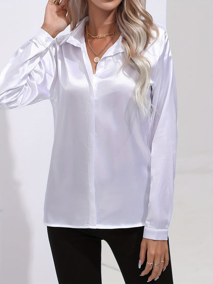 Damen Satin-Hemd Langer Ärmel Elegant Blau
