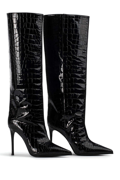 Damen Croco-Leder-Stiefel Stiletto-Absatz - Norvielle