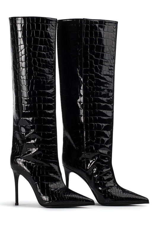 Damen Croco-Leder-Stiefel Stiletto-Absatz - Norvielle