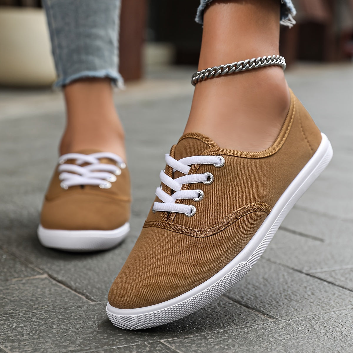 Eveloria Damen Niedrige Canvas Schnürschuhe Bequem