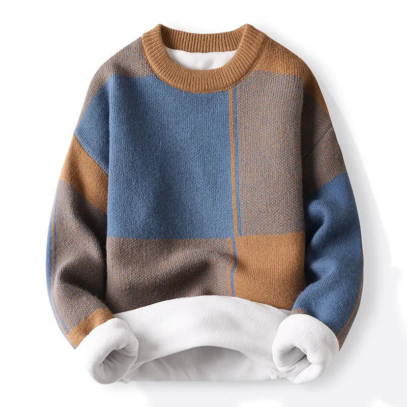 Herren Colorblock Pullover Rundhals Baumwolle Grau Blau
