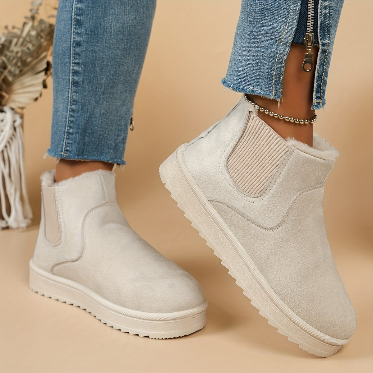 Damen Winterstiefel Slip-On Elastisch Warm Innenfutter