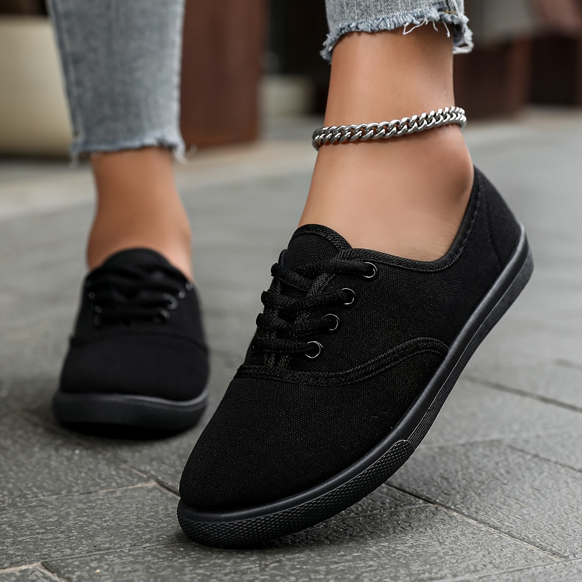 Eveloria Damen Niedrige Canvas Schnürschuhe Bequem