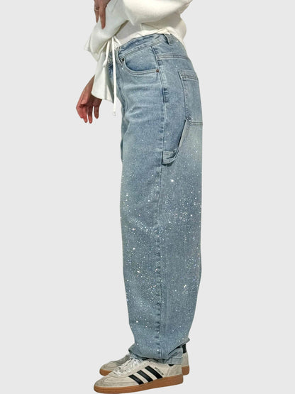 Damen Glänzende Diamant Jeans Hose