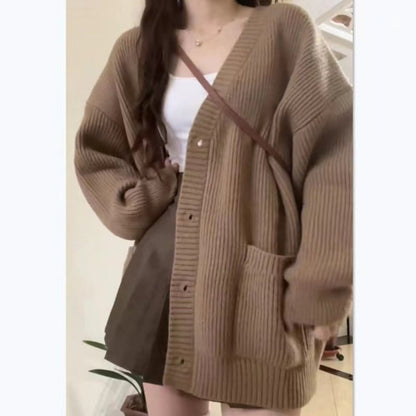 Damen Strickcardigan Knopfleiste Beige