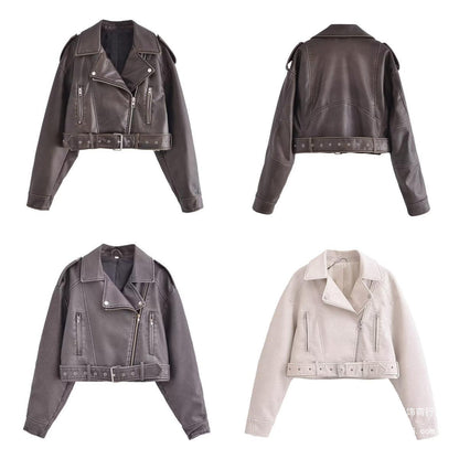 Damen Leder Motorradjacke Reißverschluss