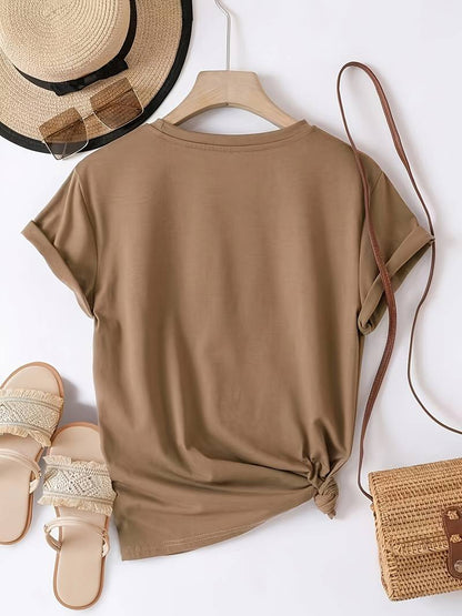Eveloria Damen Rundhals T-Shirt Einfach Weiß