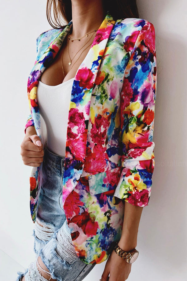 Damen Freizeitanzug Blazer Florale Revers Elegant Blazer