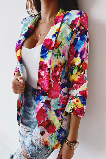 Damen Freizeitanzug Blazer Florale Revers Elegant Blazer