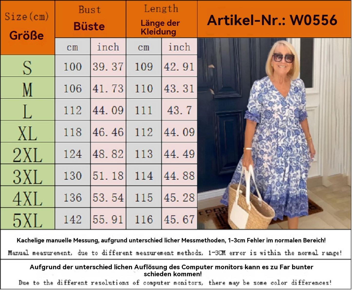 Eveloria Damen Kleid V-Ausschnitt Print Übergröße