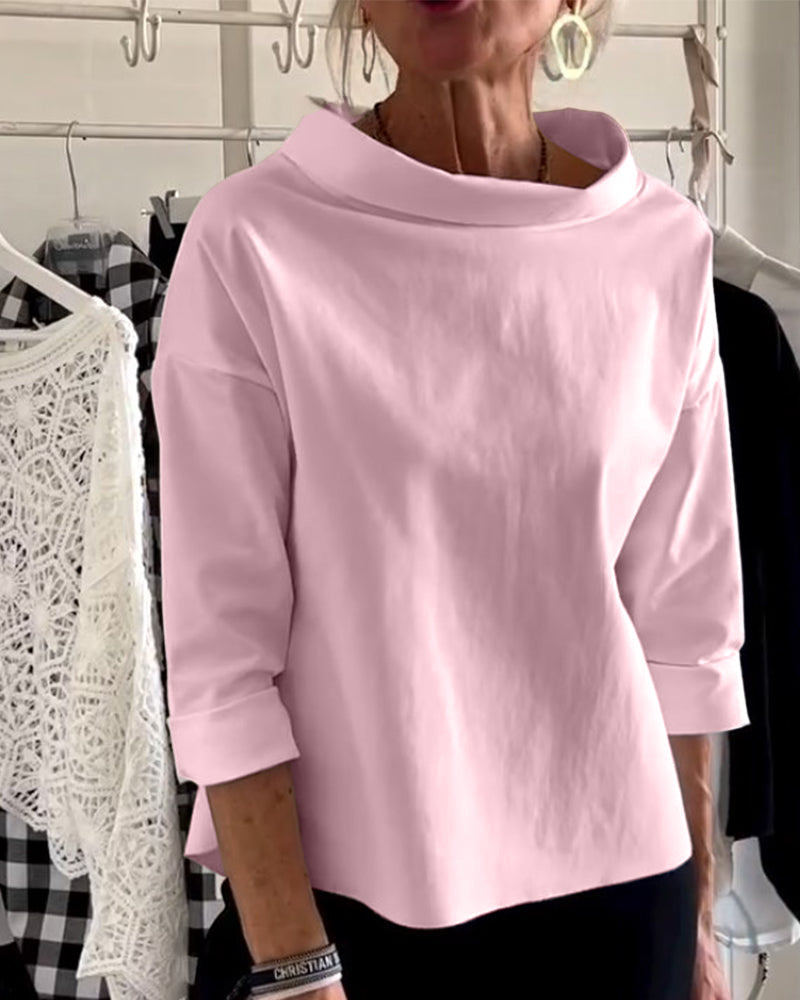 Damen Bluse Wasserfallausschnitt 3/4-Ärmel Lässig