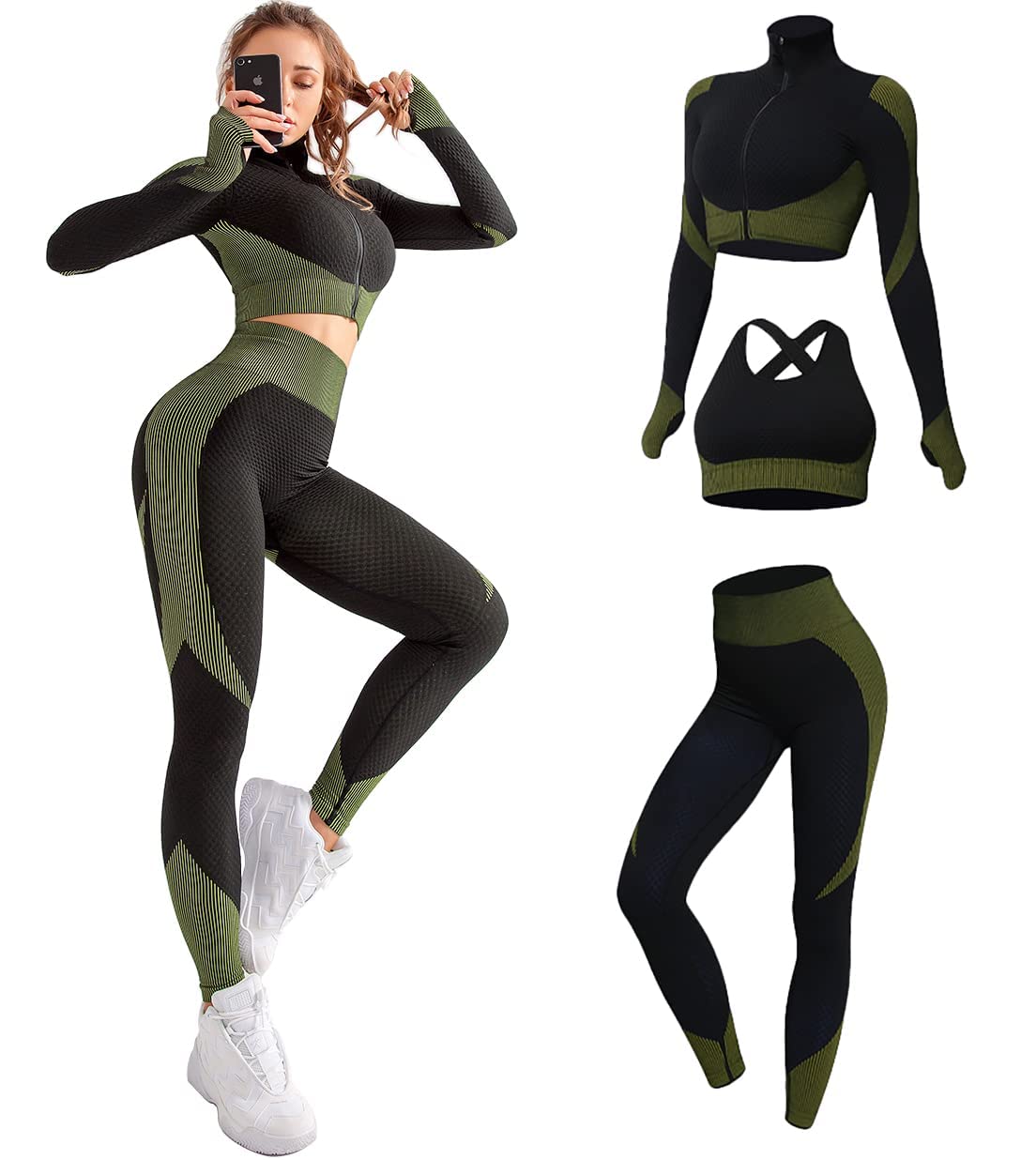 Eveloria Damen Sport-Set 3-teilig Nahtlos