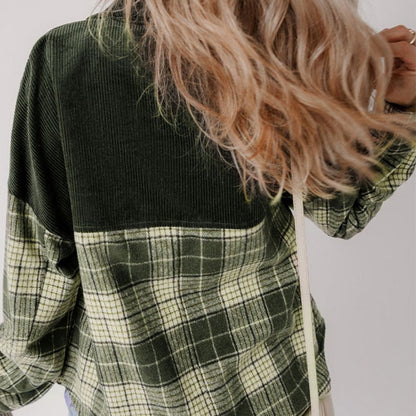 Damen Hemdbluse Grün Kariert Langarm