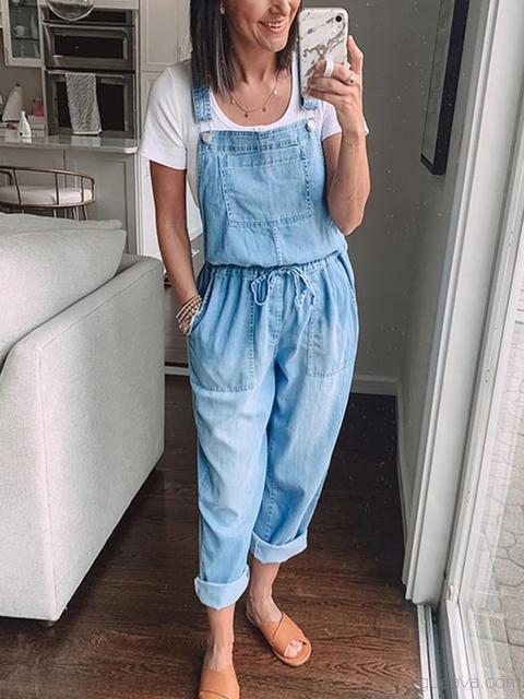 Eveloria Damen Denim Overall Schnürung Blau - Eveloria