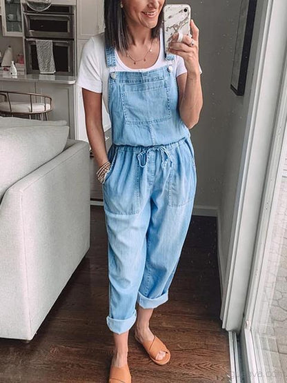 Eveloria Damen Denim Overall Schnürung Blau - Eveloria