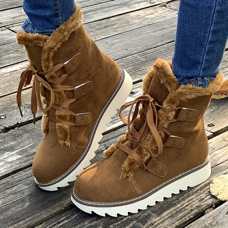 Damen Winterstiefel Schnürung Plateau Warm Innenfutter - Eveloria