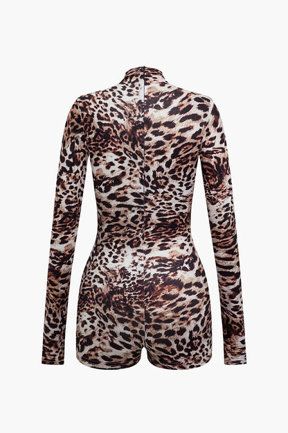 Damen Langarm-Body Leopardenmuster