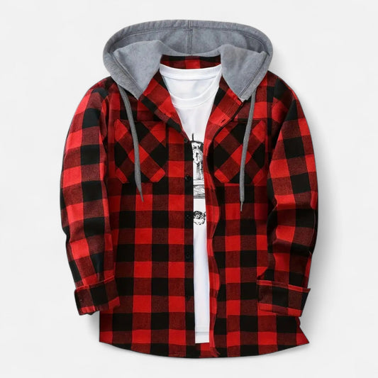 Jadon Herren Karo-Hoodie Knopfleiste Kordelzug Schwarz - Eveloria