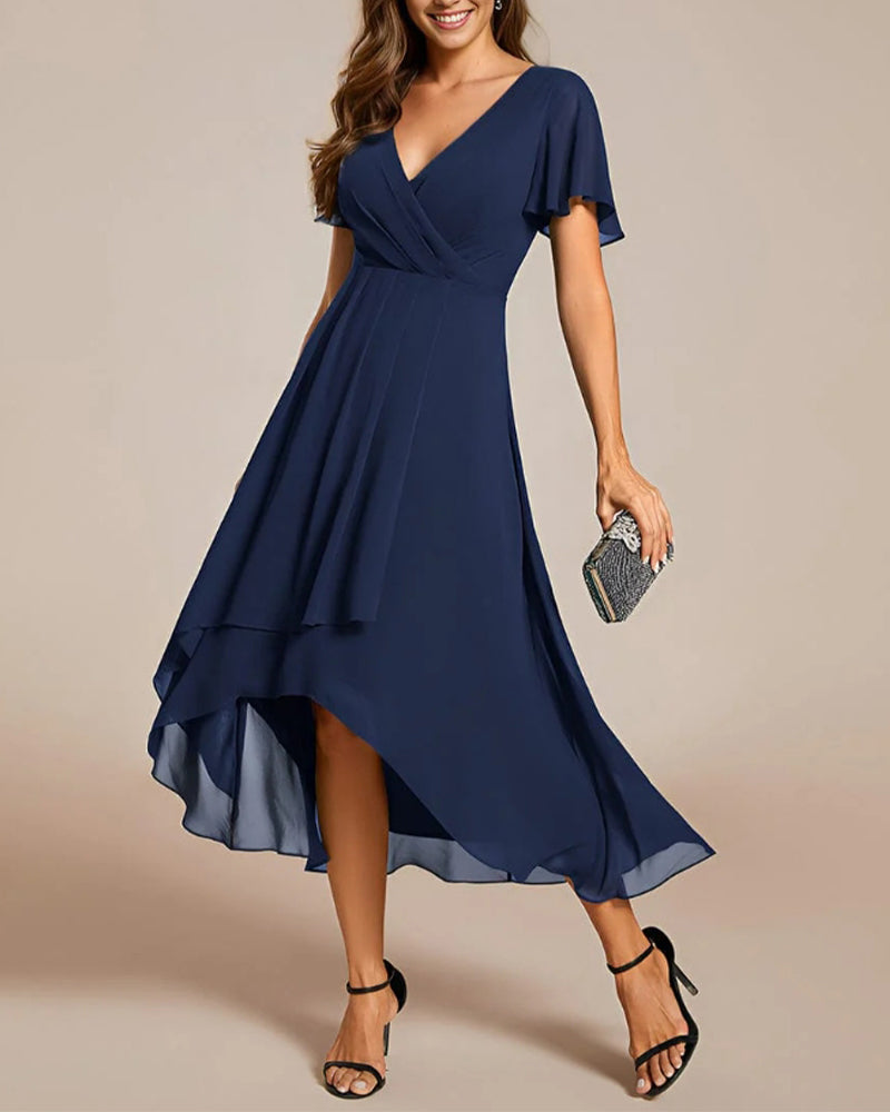 Eveloria Damenkleid V-Ausschnitt Rüschenärmel