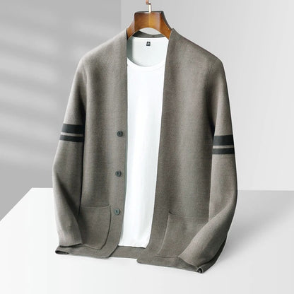 Herren Strickcardigan Sportliche Streifen Beige