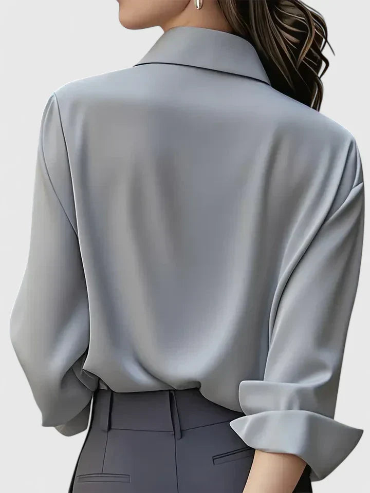 Damen Satin Bluse mit Knopfleiste