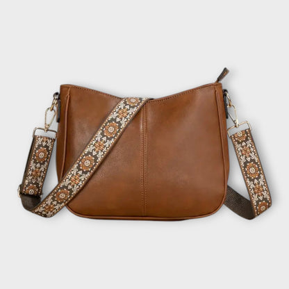 Damen Schultertasche Boho Stil Leder Braun - Eveloria