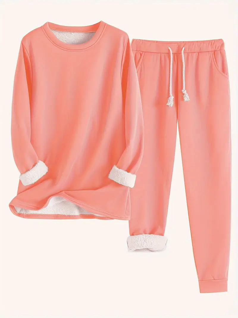 Damen Lounge-Set Fleece Warm Beige