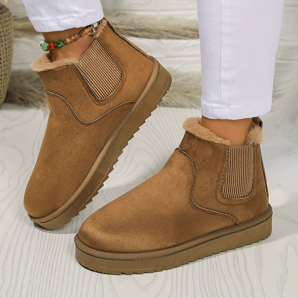 Damen Winterstiefel Slip-On Elastisch Warm Innenfutter
