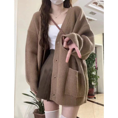 Damen Strickcardigan Knopfleiste Beige