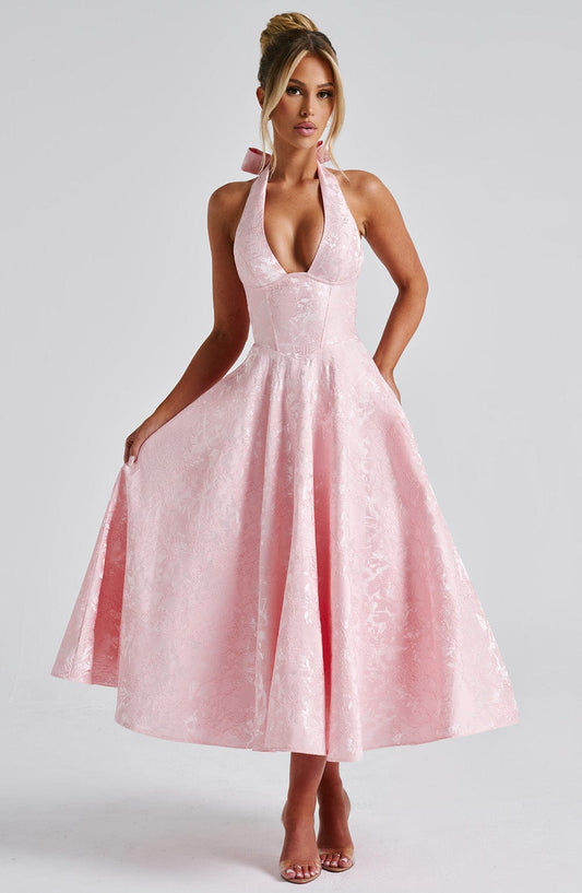 Damen Halter Midi Kleid für Hochzeitsgäste - Eveloria