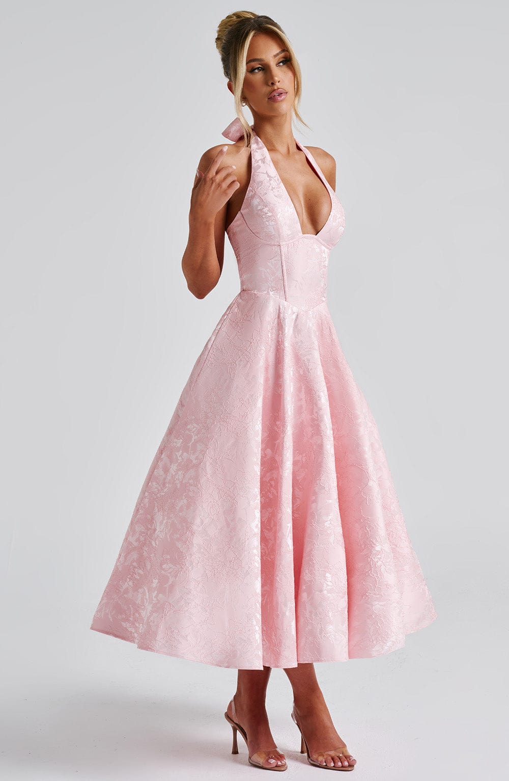 Damen Halter Midi Kleid für Hochzeitsgäste