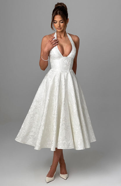 Damen Halter Midi Kleid für Hochzeitsgäste