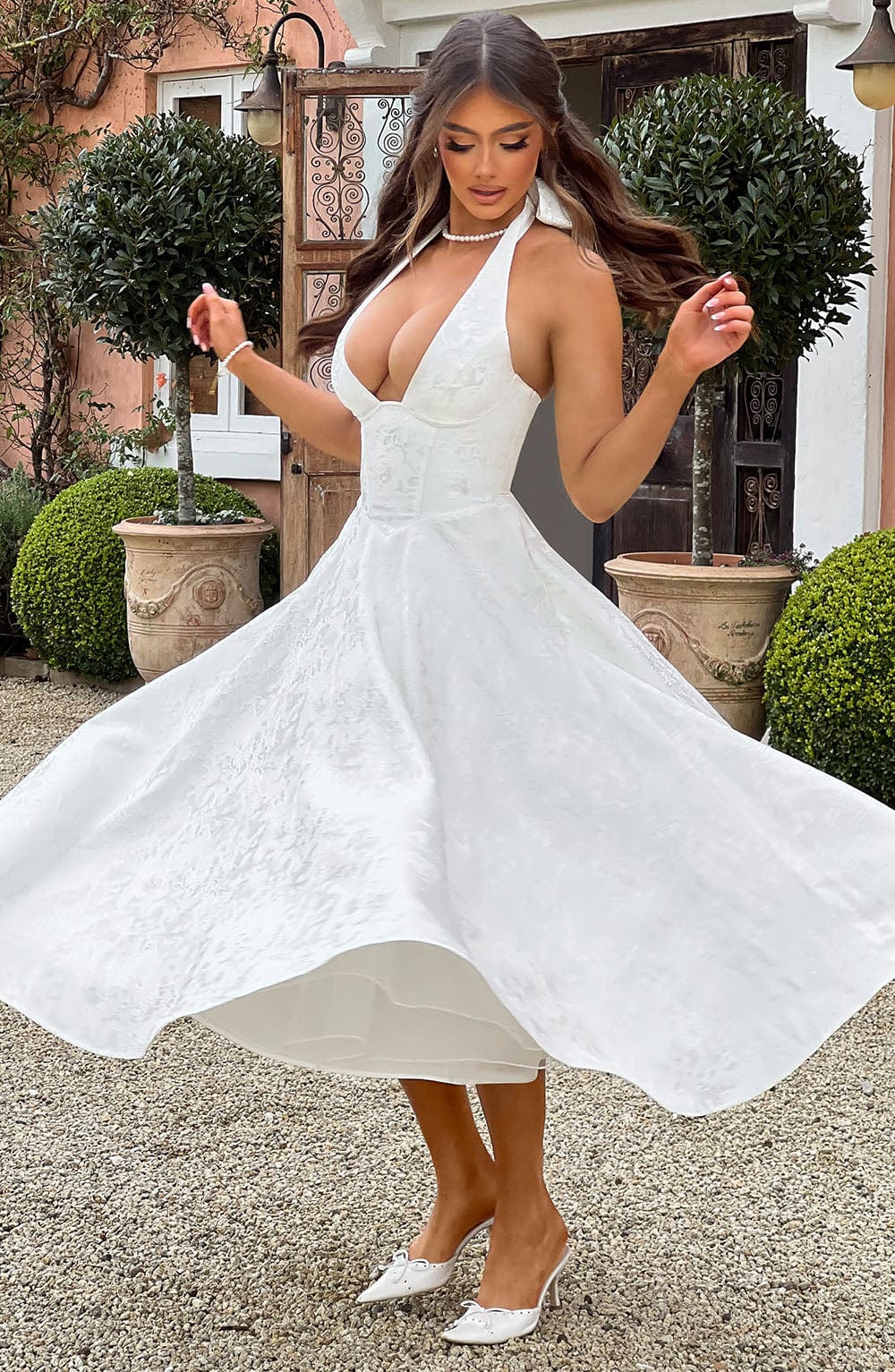 Damen Halter Midi Kleid für Hochzeitsgäste