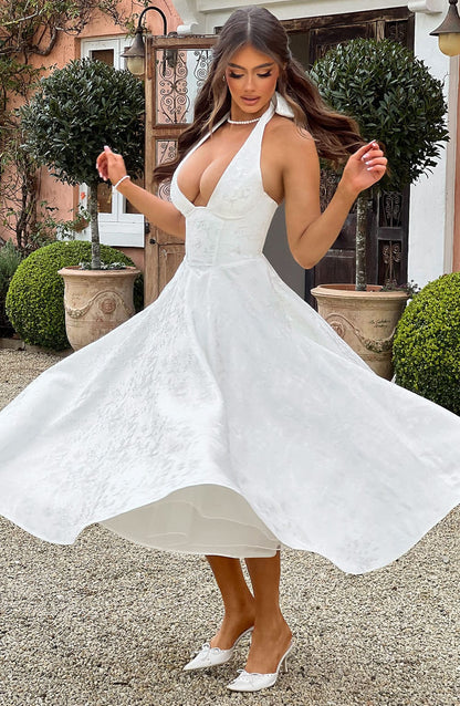 Damen Halter Midi Kleid für Hochzeitsgäste