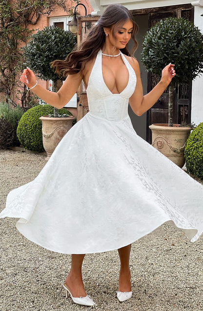 Damen Halter Midi Kleid für Hochzeitsgäste