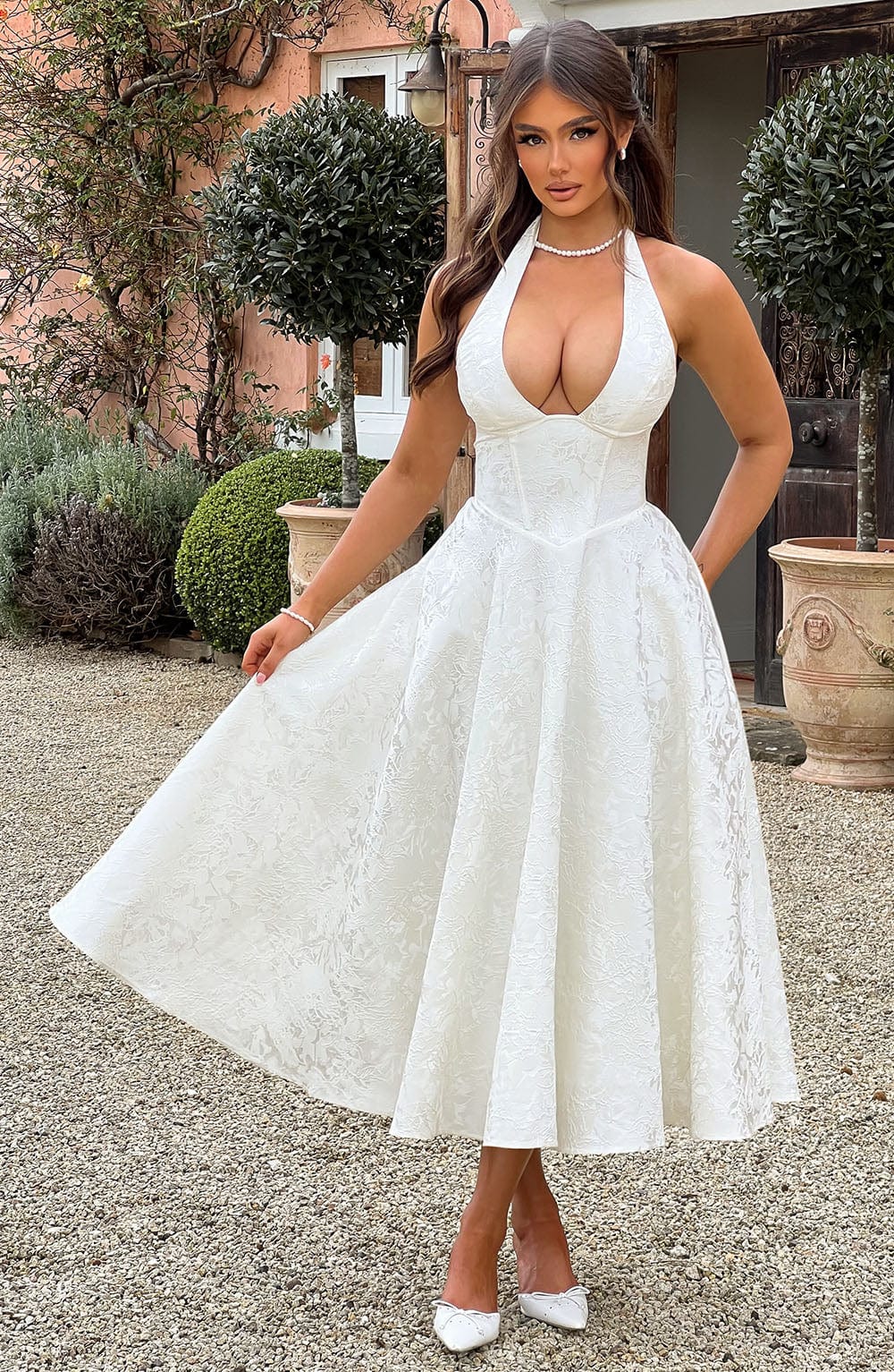 Damen Halter Midi Kleid für Hochzeitsgäste
