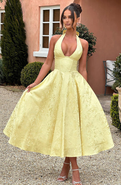 Damen Halter Midi Kleid für Hochzeitsgäste