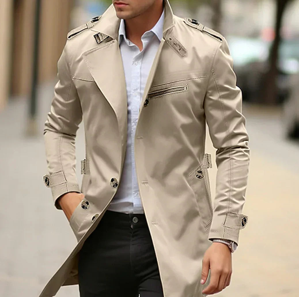 Eveloria Herren Trenchcoat Italienischer Stil Hochkomfort Schwarz - Eveloria