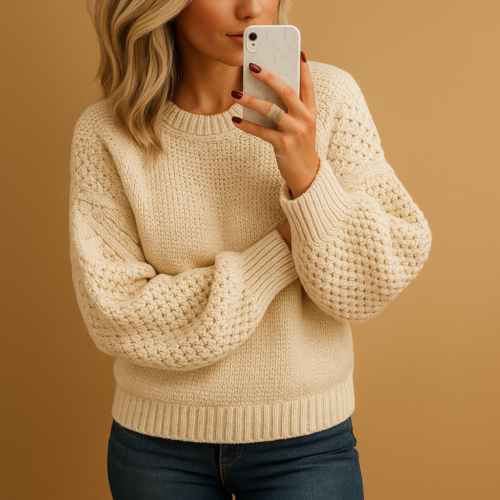 Damen Grobstrickpullover Winterwarm Beige - Eveloria