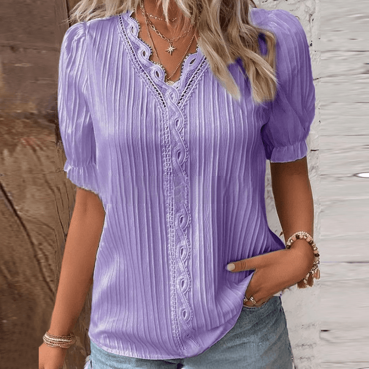 Eveloria Damen Hemd V-Ausschnitt Spitze