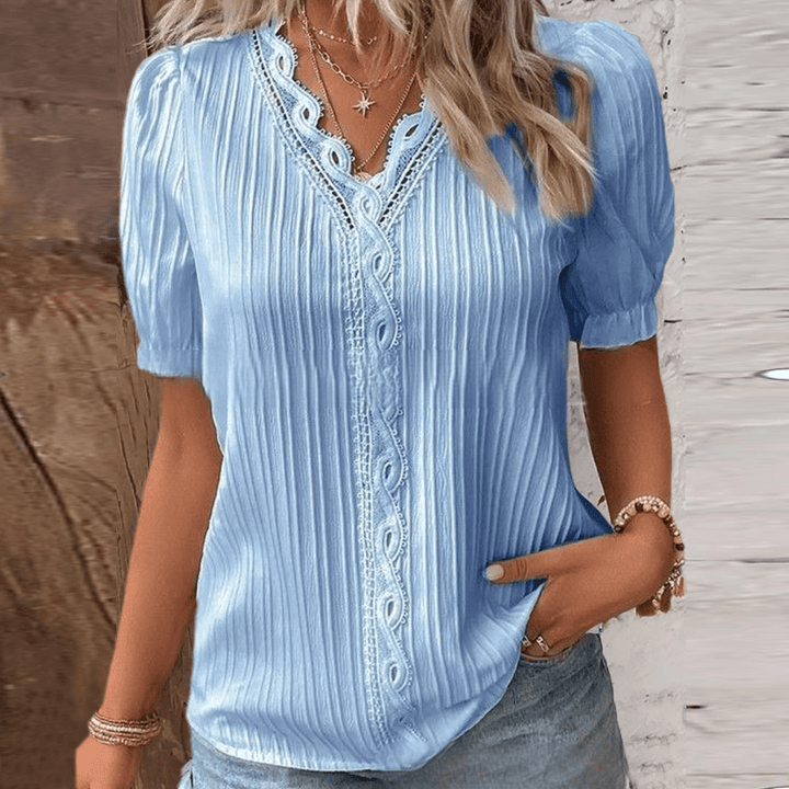 Eveloria Damen Hemd V-Ausschnitt Spitze