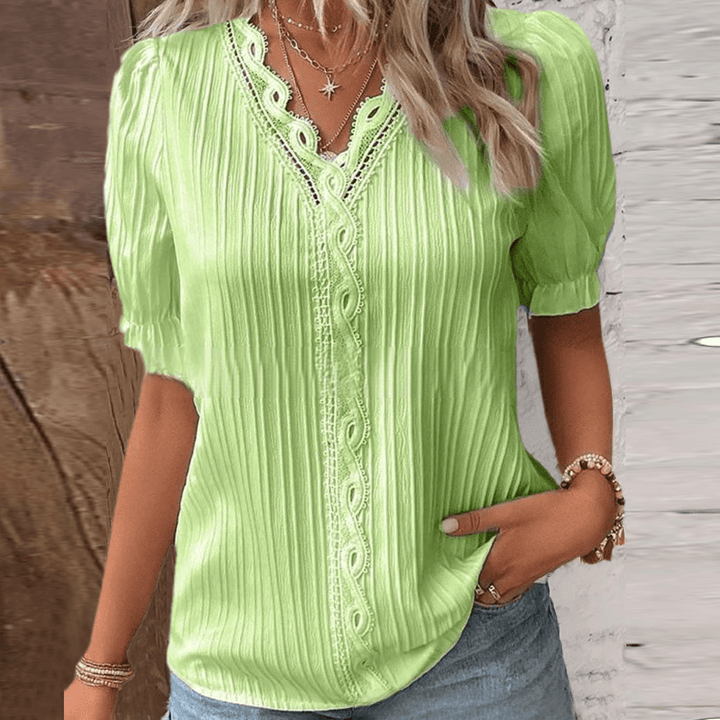 Eveloria Damen Hemd V-Ausschnitt Spitze