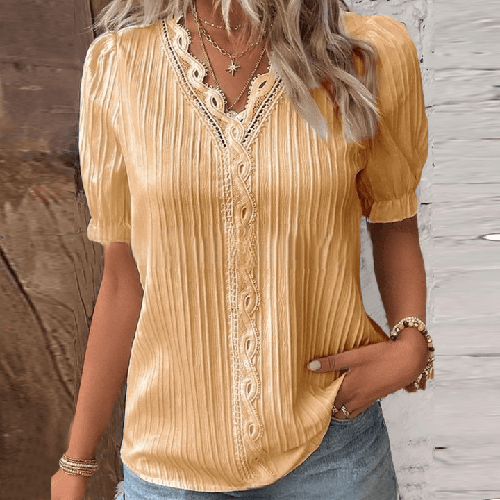 Eveloria Damen Hemd V-Ausschnitt Spitze