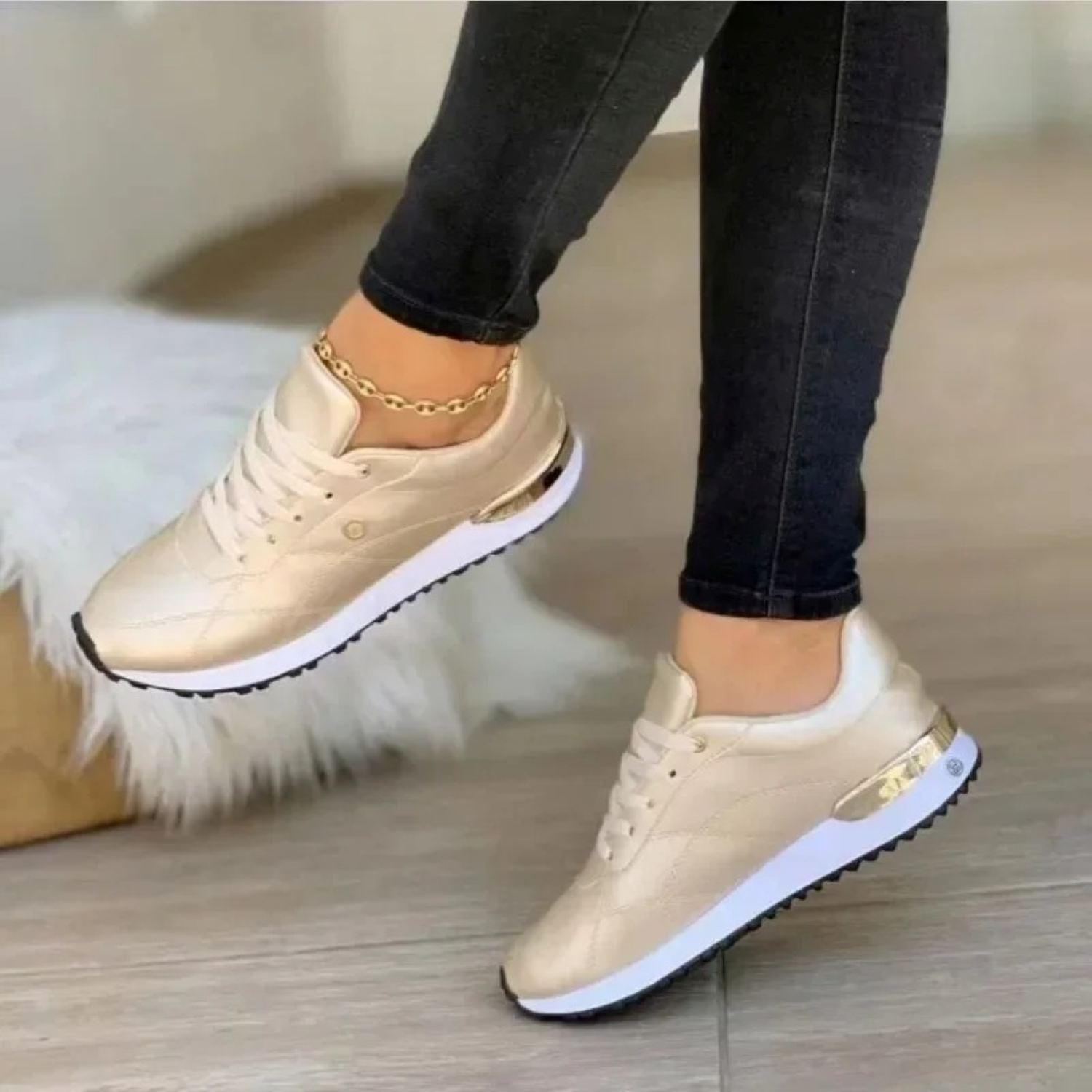 Damen Sneaker Komfortabel Schlank Schwarz - Eveloria