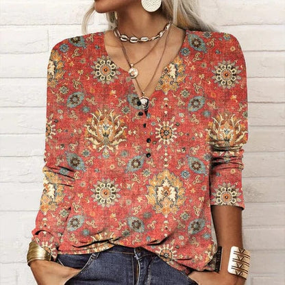 Eveloria Damen Bluse Ethno-Stil Bedruckt